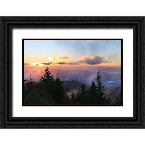 Foggy Mountain Sunrise Black Ornate Wood Framed Art Print with Double Matting by Deiter, Lori