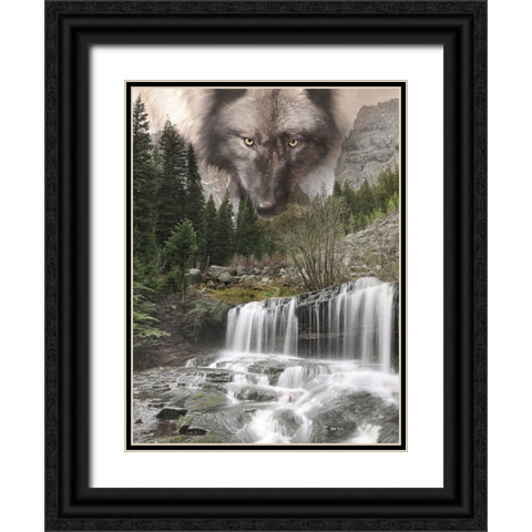 Watchful Wolf Black Ornate Wood Framed Art Print with Double Matting by Deiter, Lori
