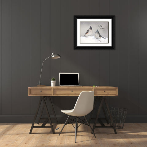 Let It Snow Titmouse Pair Black Ornate Wood Framed Art Print with Double Matting by Deiter, Lori