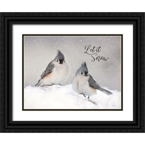 Let It Snow Titmouse Pair Black Ornate Wood Framed Art Print with Double Matting by Deiter, Lori