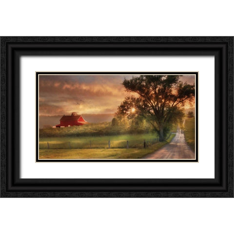 Country Lane Sunset Black Ornate Wood Framed Art Print with Double Matting by Deiter, Lori