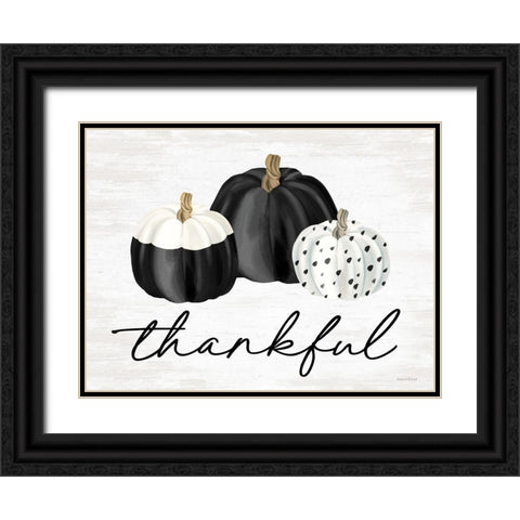 Thankful Black Ornate Wood Framed Art Print with Double Matting by Lettered And Lined
