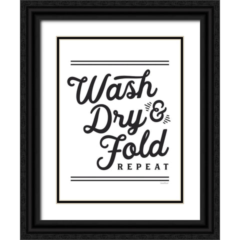 Wash, Dry And Fold Repeat Black Ornate Wood Framed Art Print with Double Matting by Lettered And Lined