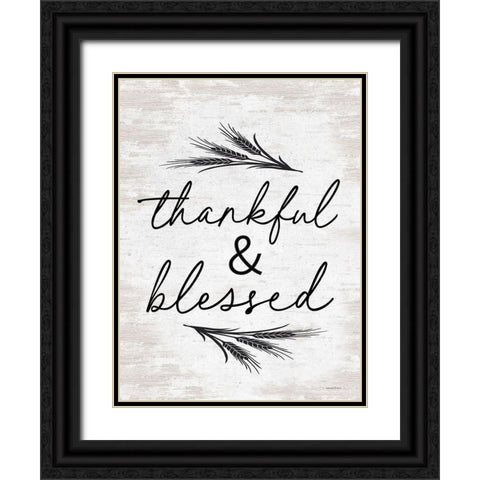 Thankful And Blessed Black Ornate Wood Framed Art Print with Double Matting by Lettered And Lined