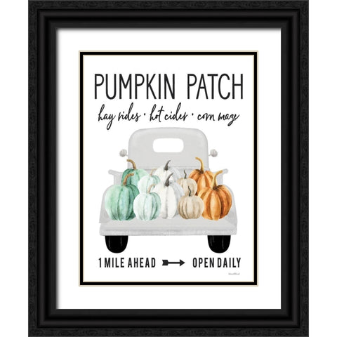 Pumpkin Patch Ahead Black Ornate Wood Framed Art Print with Double Matting by Lettered And Lined