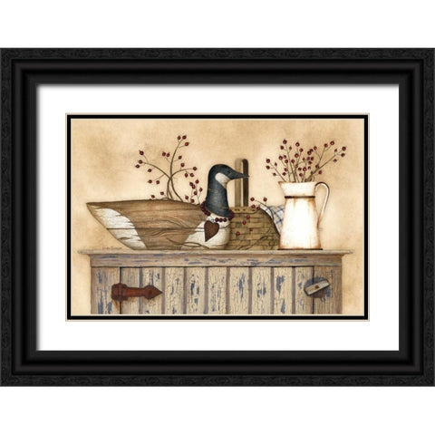 Duck and Berry Still Life Black Ornate Wood Framed Art Print with Double Matting by Spivey, Linda