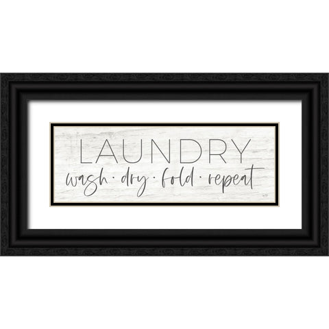 Laundry - Wash, Dry, Fold, Repeat Black Ornate Wood Framed Art Print with Double Matting by Lux + Me Designs