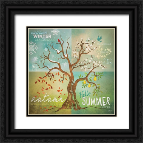 Four Seasons Tree Black Ornate Wood Framed Art Print with Double Matting by Rae, Marla