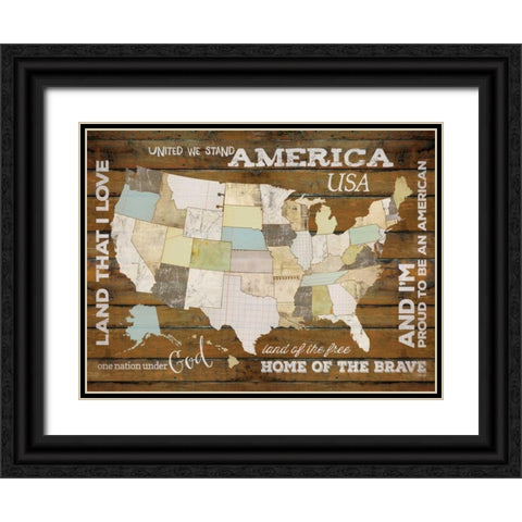 Land That I Love USA Map Black Ornate Wood Framed Art Print with Double Matting by Rae, Marla