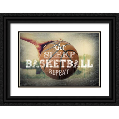 Eat, Sleep, Basketball, Repeat Black Ornate Wood Framed Art Print with Double Matting by Rae, Marla