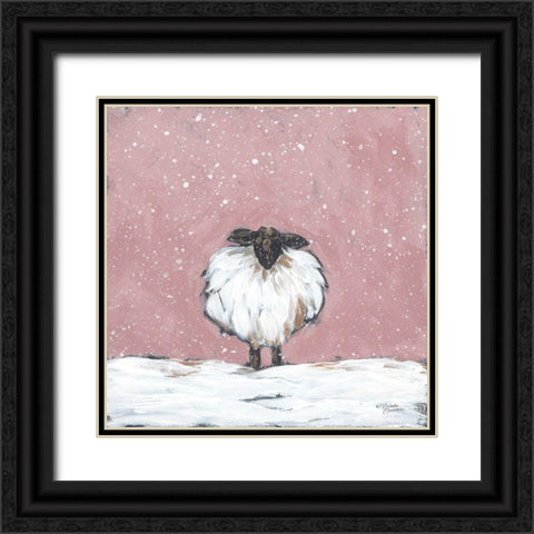 Pastel Pink Winter Sheep Black Ornate Wood Framed Art Print with Double Matting by Norman, Michele