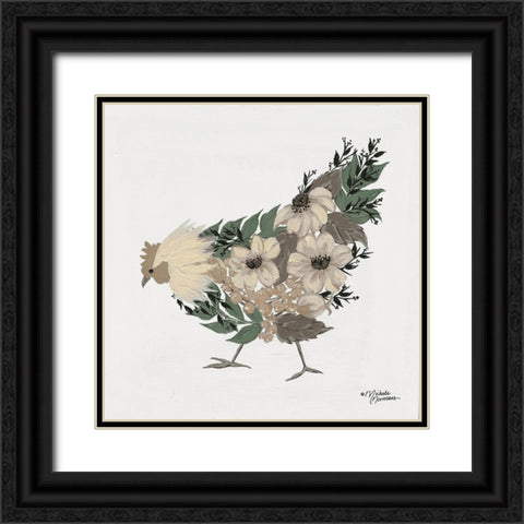 Floral Hen Black Ornate Wood Framed Art Print with Double Matting by Norman, Michael