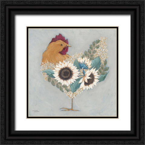 Farmhouse Floral Hen Black Ornate Wood Framed Art Print with Double Matting by Norman, Michael