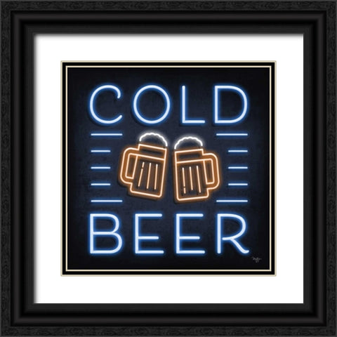 Neon Cold Beer Black Ornate Wood Framed Art Print with Double Matting by Mollie B.