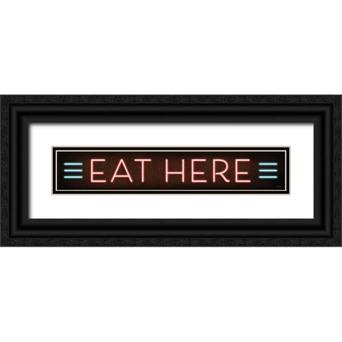 Neon Eat Here Black Ornate Wood Framed Art Print with Double Matting by Mollie B.