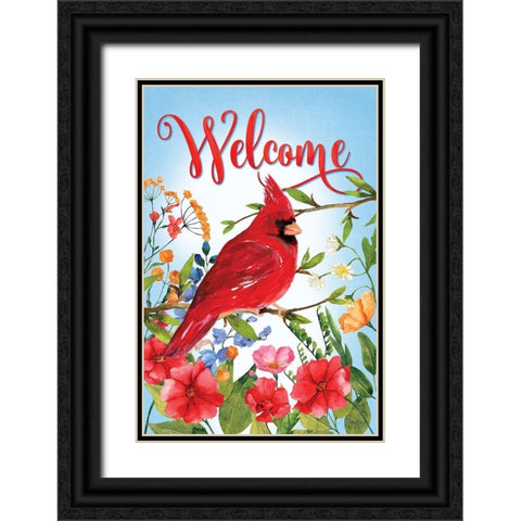 Welcome Cardinal Flowers Black Ornate Wood Framed Art Print with Double Matting by Mollie B.