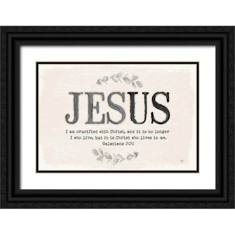 Jesus Black Ornate Wood Framed Art Print with Double Matting by Mollie B.