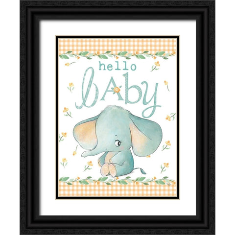 Hello Baby Elephant Yellow Black Ornate Wood Framed Art Print with Double Matting by Mollie B.