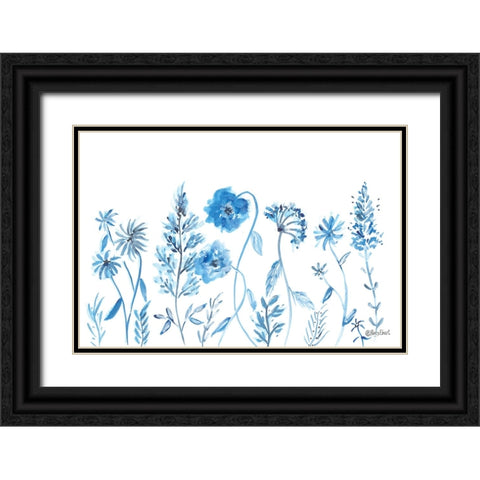 Wildflowers in Blue    Black Ornate Wood Framed Art Print with Double Matting by Ebert, Roey