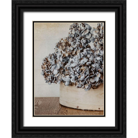 Rustic Hydrangea Black Ornate Wood Framed Art Print with Double Matting by Rigsby, Jennifer