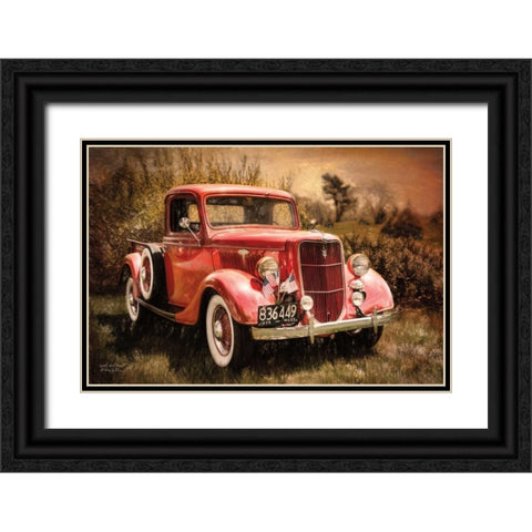 Little Red Truck Black Ornate Wood Framed Art Print with Double Matting by Vieira, Robin-Lee