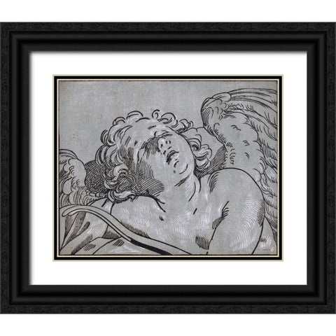 Cupid Black Ornate Wood Framed Art Print with Double Matting by Stellar Design Studio