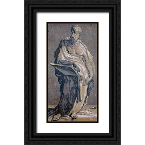 Hectus with Tablet Black Ornate Wood Framed Art Print with Double Matting by Stellar Design Studio