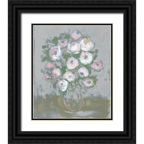 Painterly Pink Posies Black Ornate Wood Framed Art Print with Double Matting by Stellar Design Studio