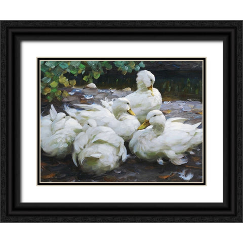 Ducks by the Lake 2 Black Ornate Wood Framed Art Print with Double Matting by Stellar Design Studio