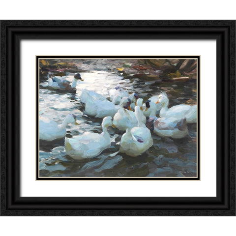 Ducks by the Lake 3 Black Ornate Wood Framed Art Print with Double Matting by Stellar Design Studio