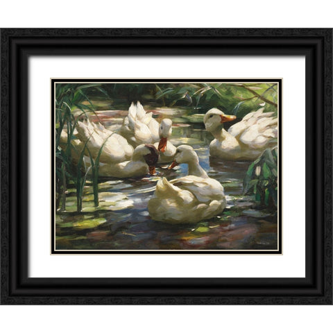 Ducks by the Lake 4 Black Ornate Wood Framed Art Print with Double Matting by Stellar Design Studio