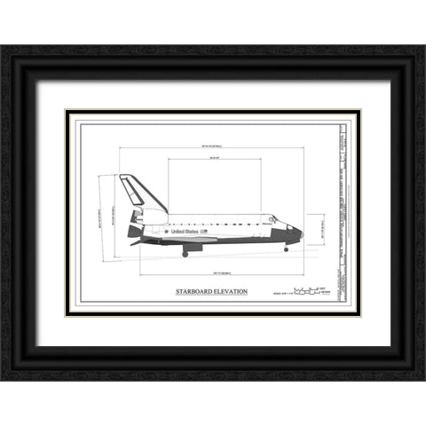Discovery Starboard Elevation Black Ornate Wood Framed Art Print with Double Matting by Stellar Design Studio