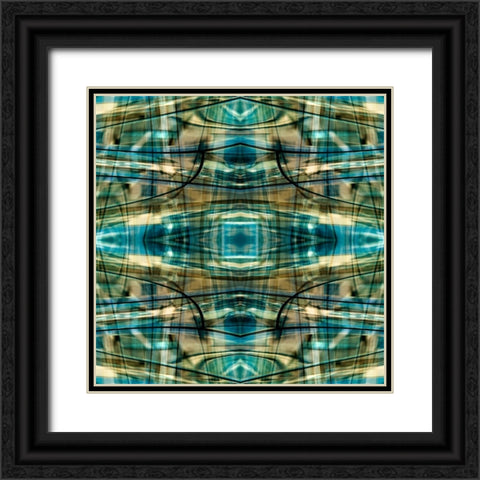 Turquoise-black and bronze metallic abstract Black Ornate Wood Framed Art Print with Double Matting by Jaynes Gallery