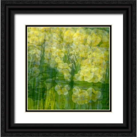 Yellow and green floral abstract Black Ornate Wood Framed Art Print with Double Matting by Jaynes Gallery