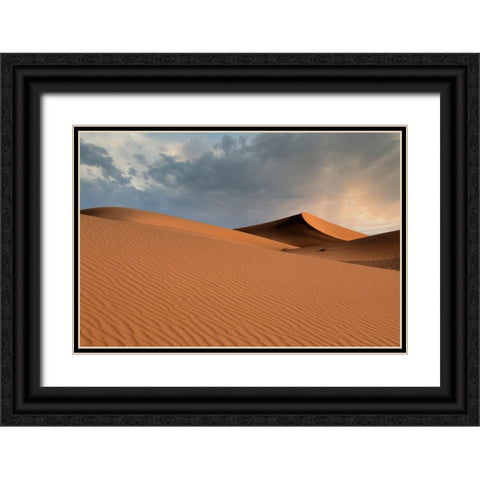 Sand dunes glow orange at sunset in the Sahara Desert. Black Ornate Wood Framed Art Print with Double Matting by Sederquist, Betty