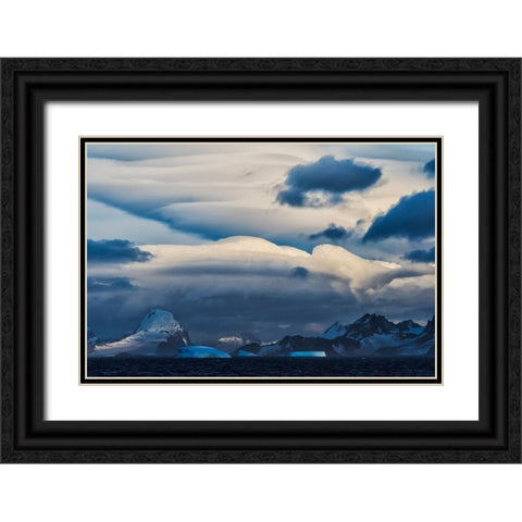 Landscape of iceberg and island in the South Atlantic Ocean-Antarctica Black Ornate Wood Framed Art Print with Double Matting by Su, Keren
