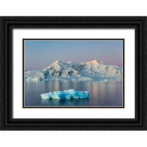 Snow covered island and floating ice in South Atlantic Ocean-Antarctica Black Ornate Wood Framed Art Print with Double Matting by Su, Keren