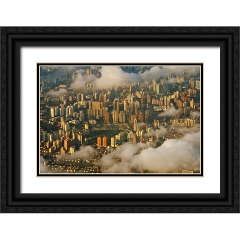 Aerial view of Shanghai-China Black Ornate Wood Framed Art Print with Double Matting by Su, Keren