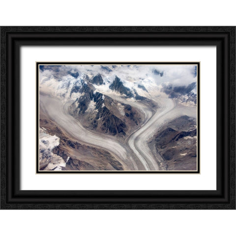 Aerial view of snow mountain and glacier on Tibetan Plateau-China Black Ornate Wood Framed Art Print with Double Matting by Su, Keren