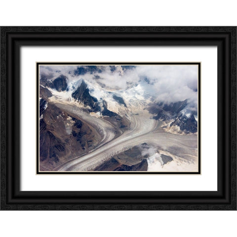 Aerial view of snow mountain and glacier on Tibetan Plateau-China Black Ornate Wood Framed Art Print with Double Matting by Su, Keren