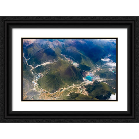 Aerial view of village and barley field in Lhasa Valley-Tibet-China Black Ornate Wood Framed Art Print with Double Matting by Su, Keren