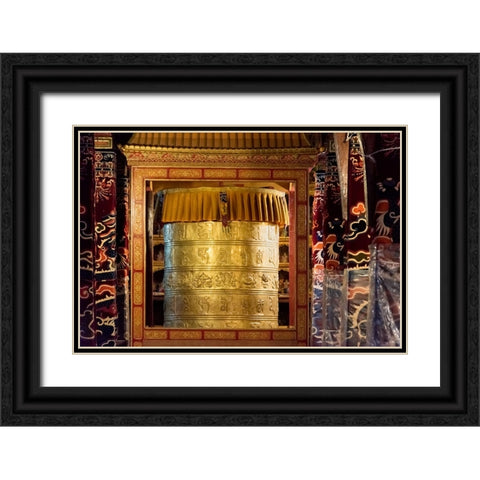 Prayer wheel inside Drepung Monastery-three Gelug university monasteries of Tibet-Lhasa-Tibet-China Black Ornate Wood Framed Art Print with Double Matting by Su, Keren