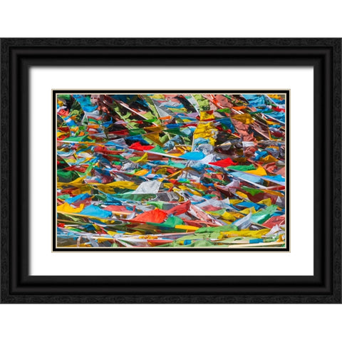 Prayer flags on Tibetan Plateau-Namtso-Lake Nam-Tibet-China Black Ornate Wood Framed Art Print with Double Matting by Su, Keren