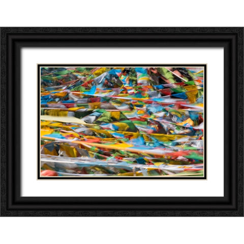 Prayer flags on Tibetan Plateau-Namtso-Lake Nam-Tibet-China Black Ornate Wood Framed Art Print with Double Matting by Su, Keren