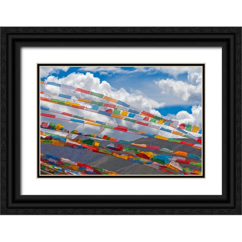Prayer flags in Simila Mountain-Gyantse County-Tibet-China Black Ornate Wood Framed Art Print with Double Matting by Su, Keren
