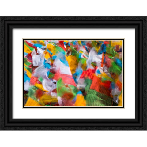 Prayer flags in Simila Mountain-Gyantse County-Tibet-China Black Ornate Wood Framed Art Print with Double Matting by Su, Keren