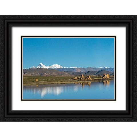 Ruins by a lake-Tibetan Plateau-Dhaulagiri-Shigatse Prefecture-Tibet-China Black Ornate Wood Framed Art Print with Double Matting by Su, Keren