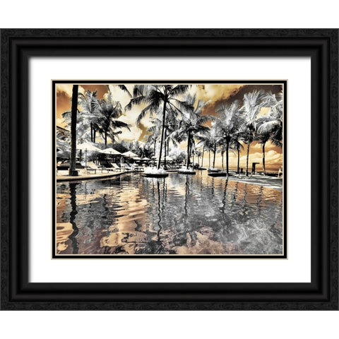 Bali-Ubud-Ponds and pools at hotel in Ubud Black Ornate Wood Framed Art Print with Double Matting by Eggers, Terry