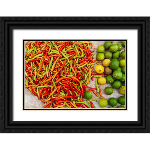 Peppers and limes at market-Vientiane-Capital of Laos-Southeast Asia Black Ornate Wood Framed Art Print with Double Matting by Haseltine, Tom