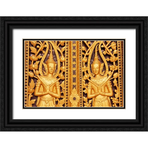 Laos- Luang Prabang. Golden relief carvings. Black Ornate Wood Framed Art Print with Double Matting by Haseltine, Tom